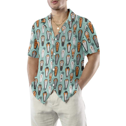 Vampire Coffins Halloween Pattern Dramatic Hawaiian Shirt, Hwaiian For Gift