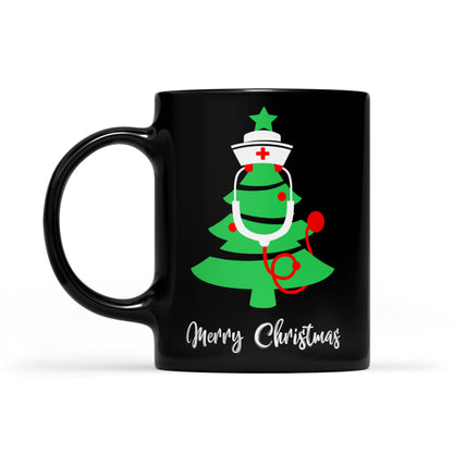 Frohe Weihnachten Stethoskop Krankenschwester Weihnachtsbaum schwarze Tasse Geschenk für Weihnachten