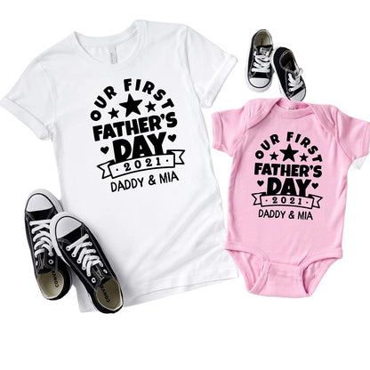 Personalised Our First Father's Day 2021 Shirt Gifts To Daddy, Custom Gifts For Father
