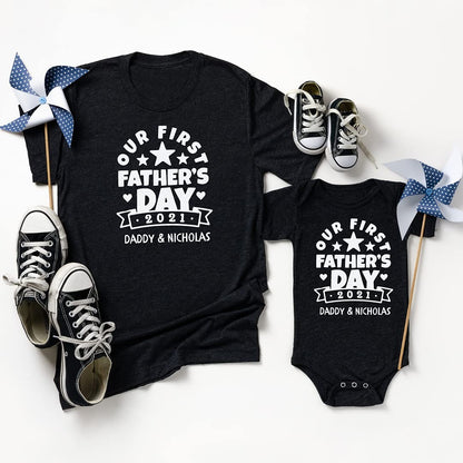 Personalised Our First Father's Day 2021 Shirt Gifts To Daddy, Custom Gifts For Father And Children