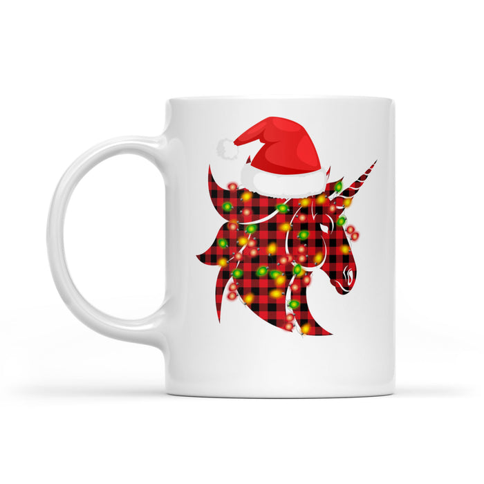 Christmas Unicorn Red Buffalo Plaid Family  White Mug Gift For Christmas