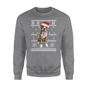 Boxer with christmas light sweater for dog lovers funny sweatshirt gifts christmas ugly sweater for men and women