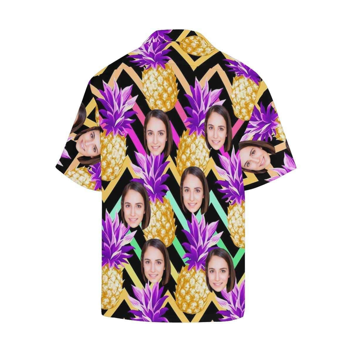 Custom Face Golden Pineapple Men's All Over Print Hawaiian Shirt, Hawaiian Shirt Gift, Christmas Gift