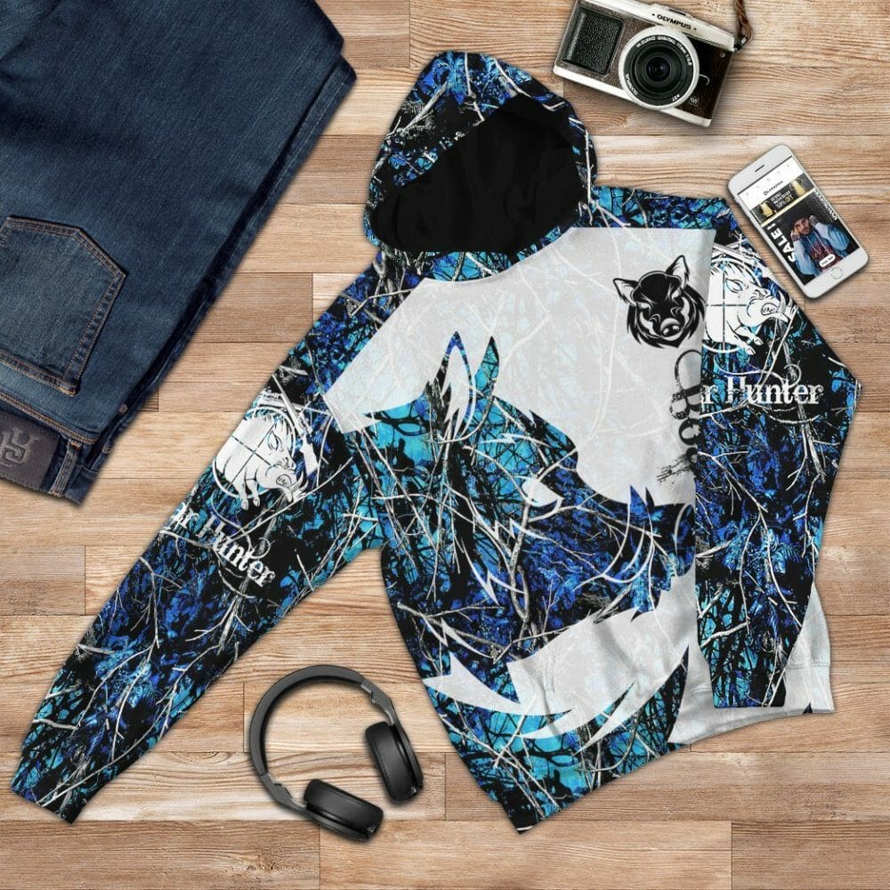 3D Wildschwein Jäger Blau Benutzerdefinierte T-shirt Hoodie Bekleidung