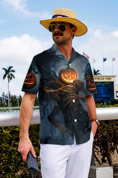 Cat With Pumpkin Monster Halloween Colorful Hawaiian Shirt, Hawaiian For Gift