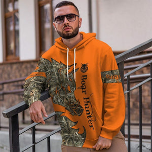 3D Orange Boar Hunter Custom Tshirt Hoodie Apparel