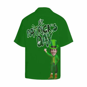 St Patrick's Day Leprechaun Say Hi Custom Photo Hawaiian Shirt, Hawaiian Shirt Gift, Christmas Gift