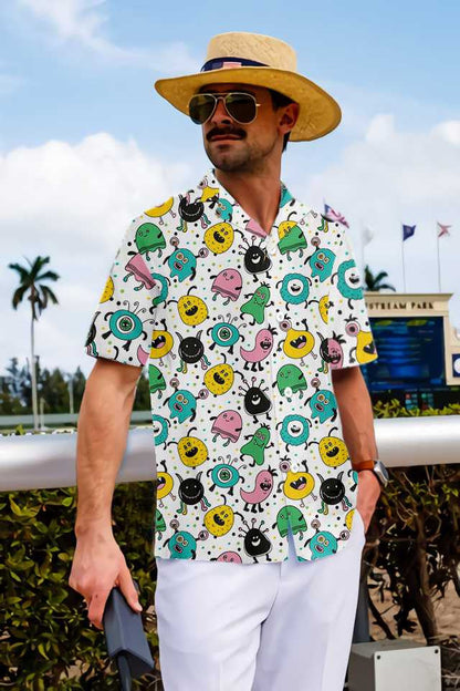 Funny Monsters On Polka Dots Dramatic Hawaiian Shirt,Hawaiian Shirt Gift, Christmas Gift
