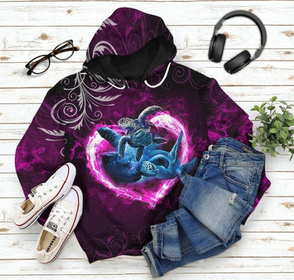 3D Pink Heart Sea Turtle Tshirt Hoodie Apparel
