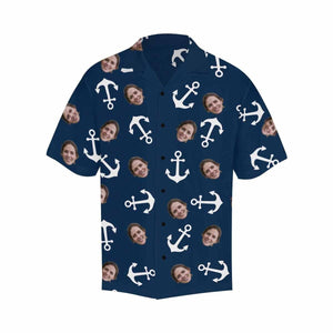 White Anchor In Blue Custom Photo Hawaiian Shirt, Hwaiian For Gift