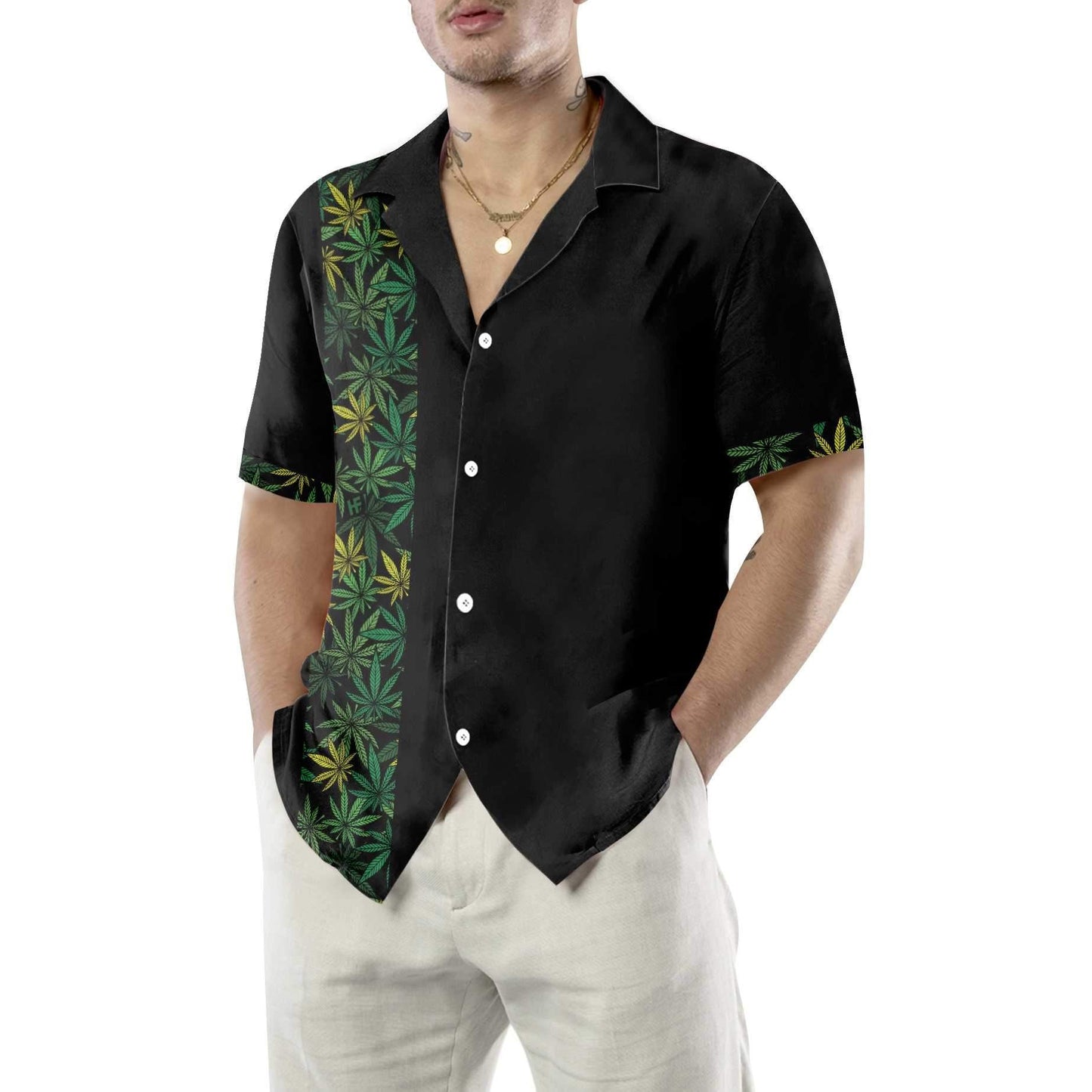 Black Background Retro Cannabis Marijuana Design Hawaiian Shirt, Hawaiian For Gift