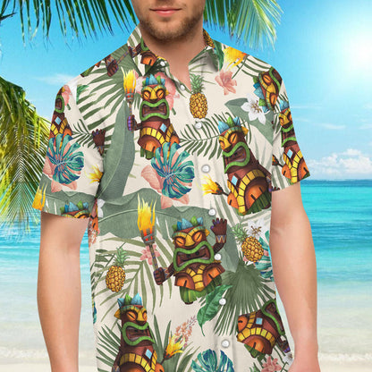 Tiki Hawaiian Shirt - Tiki Tropical Pineapple Hawaiian Shirt - Best Beach Themed Gifts, Hawaiian Shirt Gift, Christmas Gift