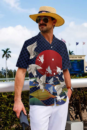 Japanese Red Sun Japanese Cranes Hawaiian Shirt, Hawaiian For Gift