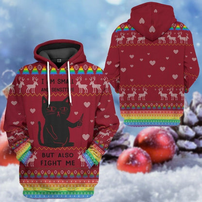 3D Ugly Christmas Ich bin klein und empfindlich, aber kämpfe auch gegen mich Custom Hoodie Bekleidung