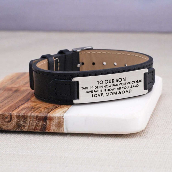 To Our Son - Have Faith In How Far You Will Go Men's Leather Bracelet