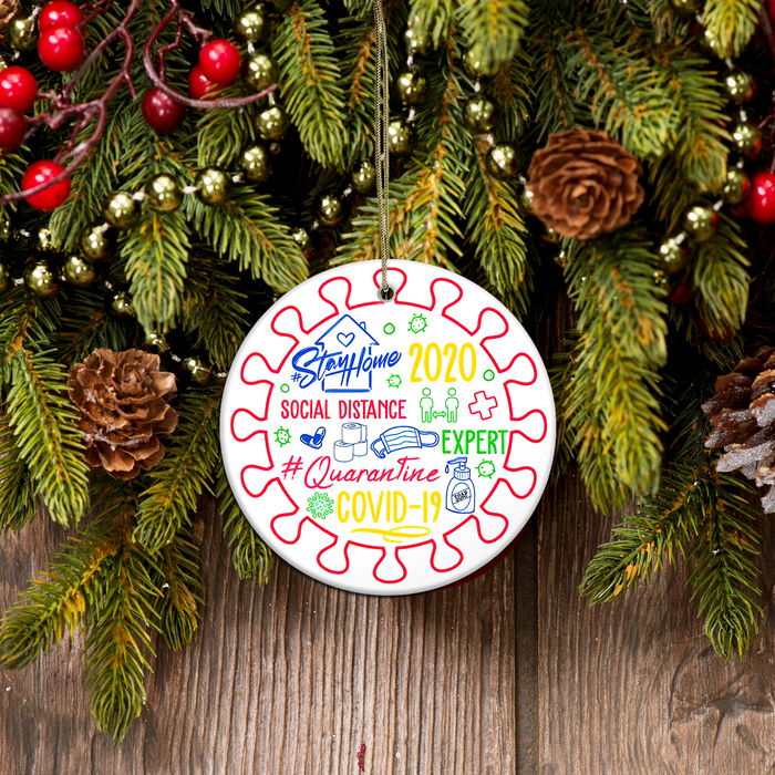 Stayed home ornament Christmas 2020 ceramic ornament funny Merry Christmas family gift idea