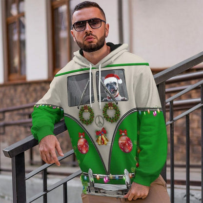 3D Bulldogs fahren Hippie-Autos zu Weihnachten Custom T-Shirt Bekleidung