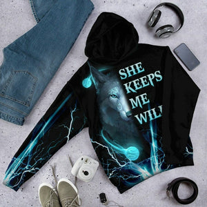 3D Wolf Blue She Keep Me Wild Custom Tshirt Hoodie Apparel