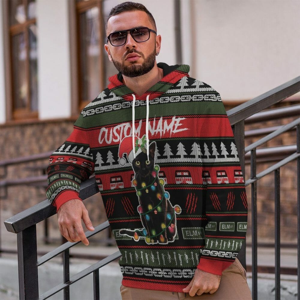 3D Custom Schwarze Katze Hässliche Weihnachten T-Shirt Hoodie Bekleidung