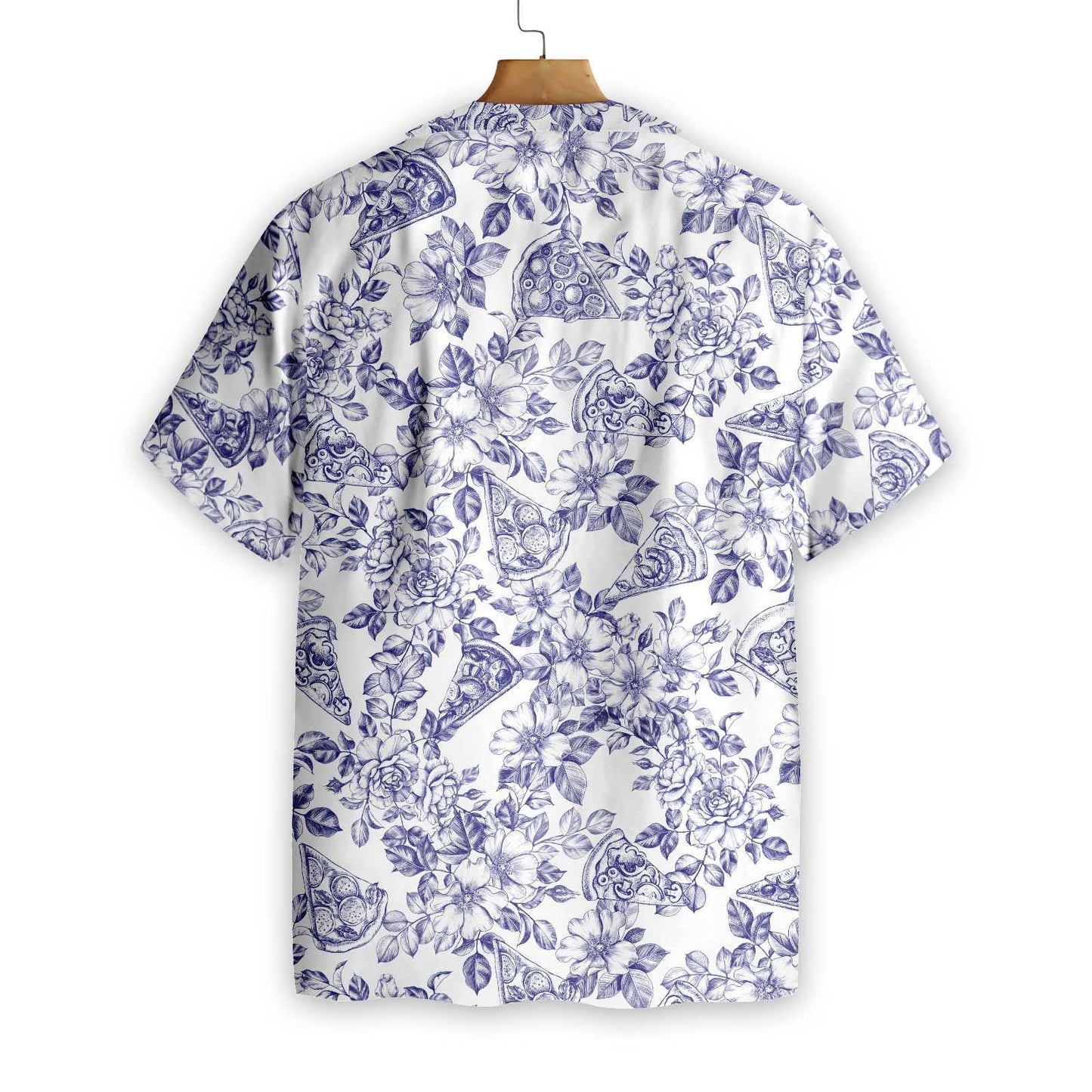 Excellent Blue Floral Pizza Design Hawaiian Shirt,Hawaiian Shirt Gift, Christmas Gift