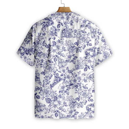 Excellent Blue Floral Pizza Design Hawaiian Shirt,Hawaiian Shirt Gift, Christmas Gift
