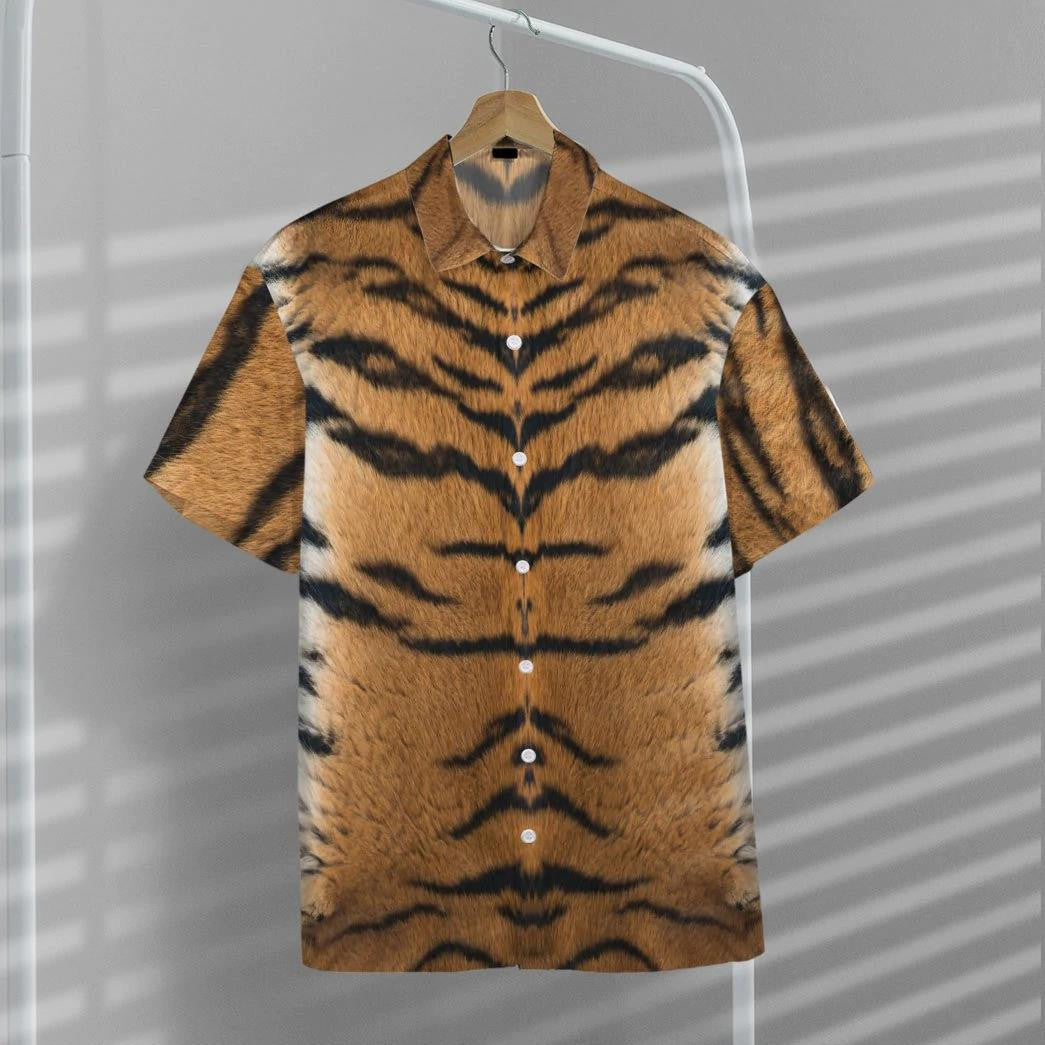 Gearhumans Tiger Skin Design With Black Stripes Hawaiian Shirt, Hawaiian Shirt Gift, Christmas Gift