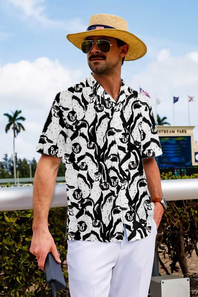 Black And White Penguin Design Hawaiian Shirt, Hawaiian Shirt Gift, Christmas Gift