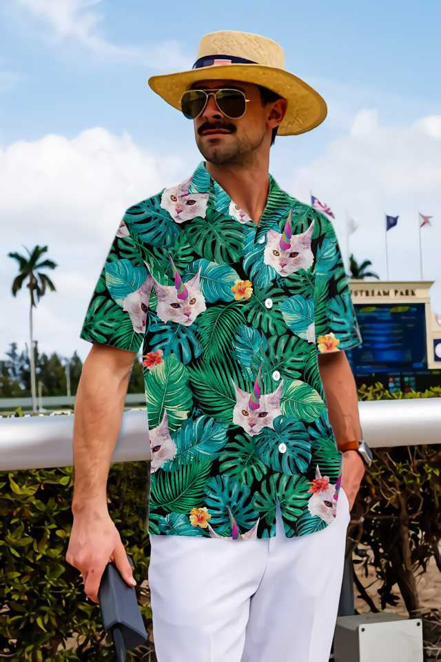 Deep Jungle Unicorn Cat Hawaiian Shirt,Hawaiian Shirt Gift, Christmas Gift