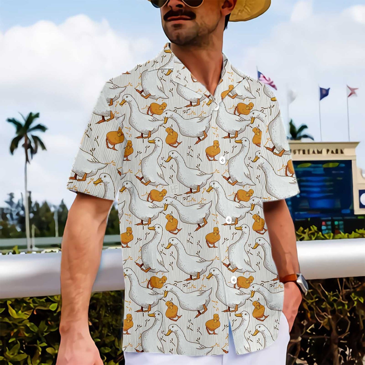 Cartoon Duck Yellow And White Design Hawaiian Shirt, Hawaiian For Gift