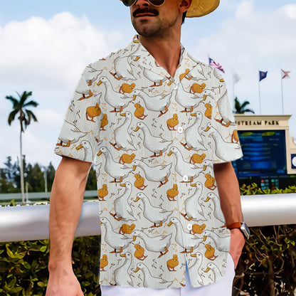 Cartoon Duck Yellow And White Design Hawaiian Shirt, Hawaiian For Gift