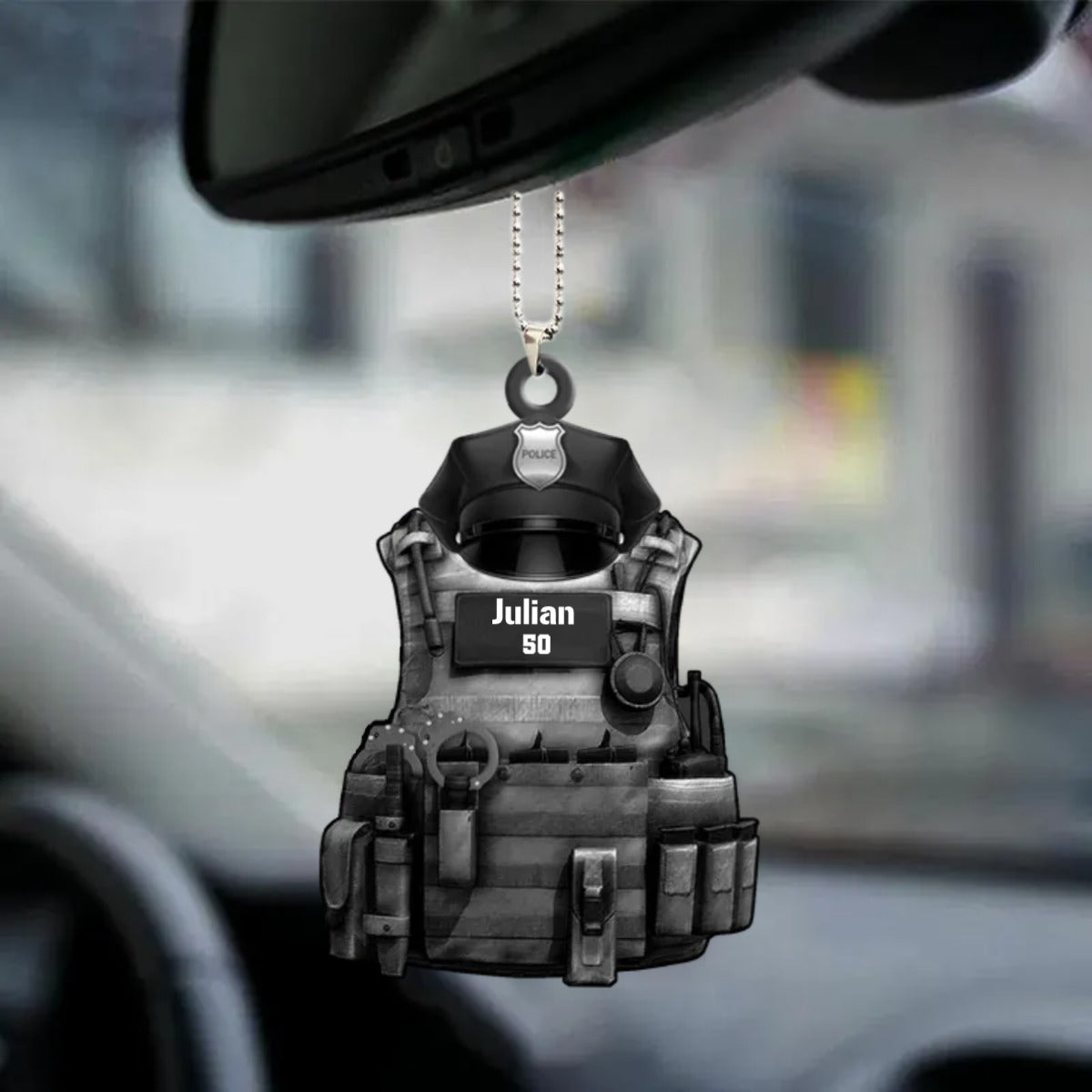 Personalized Police Car Hanging Ornament Police Bulletproof Vest With Service Cap Ornament, Christmas Decoration