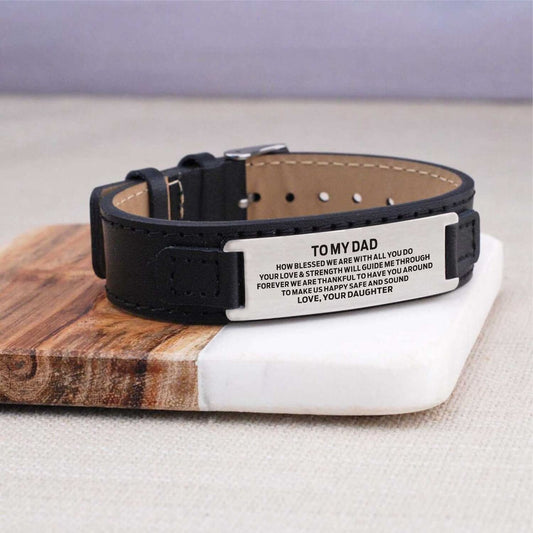 Daughter To Dad - We Are Thankful To Have You Men's Leather Bracelet