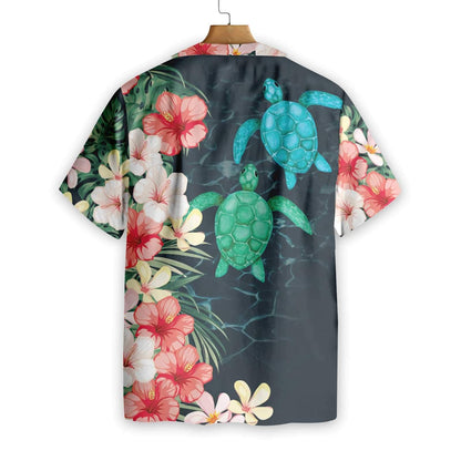 Cool Tropical Sea Turtle And Flower Hawaiian Shirt,Hawaiian Shirt Gift, Christmas Gift