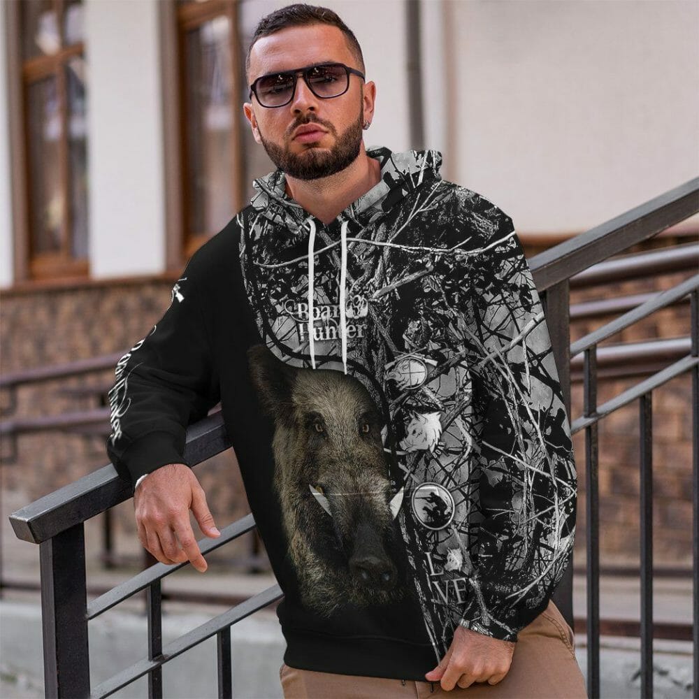 3D Wildschweinjäger Schwarz Benutzerdefinierte T-shirt Hoodie Bekleidung