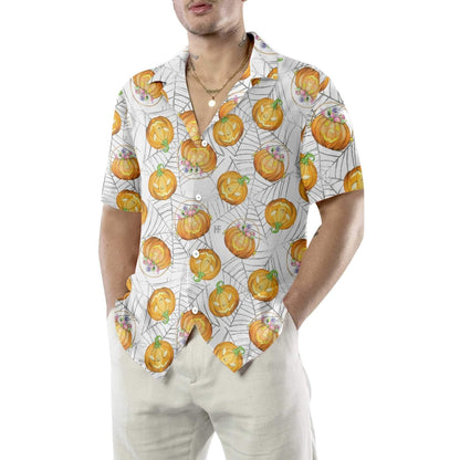 Halloween Pumpkin Candy On Spider Web Dramatic Hawaiian Shirt, Hawaiian Shirt Gift, Christmas Gift