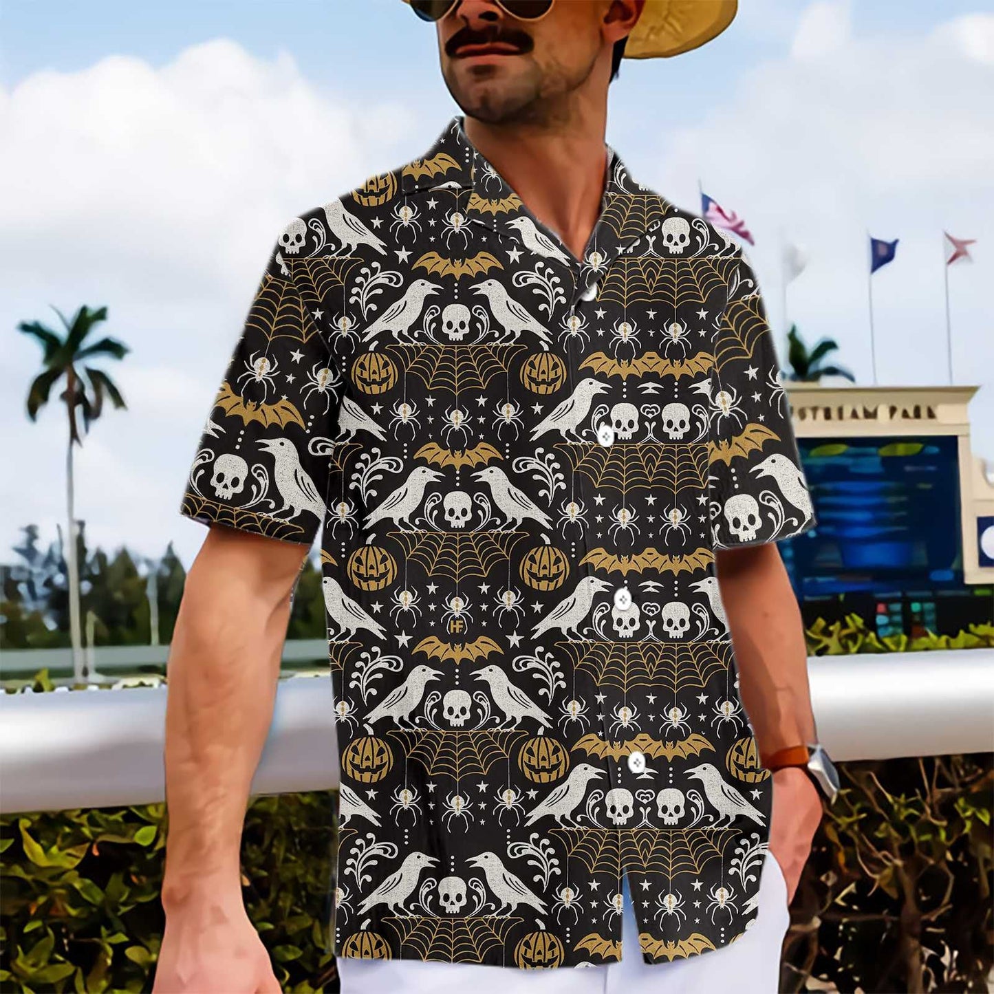 Halloween Black Pumpkin And Spider Web Dramatic Hawaiian Shirt, Hawaiian Shirt Gift, Christmas Gift