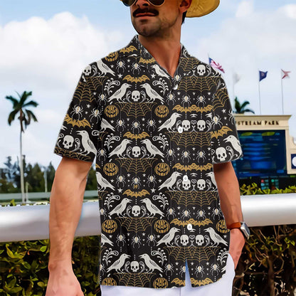 Halloween Black Pumpkin And Spider Web Dramatic Hawaiian Shirt, Hawaiian Shirt Gift, Christmas Gift