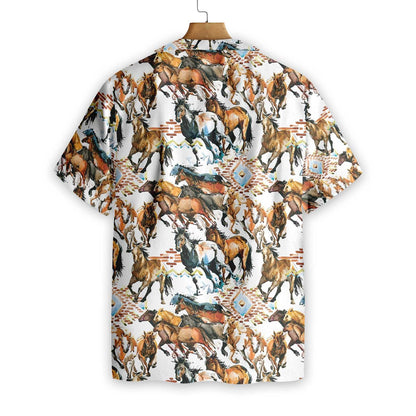 Cool Running Wild Horse With Tribal Texture Hawaiian Shirt, Hawaiian Shirt Gift, Christmas Gift