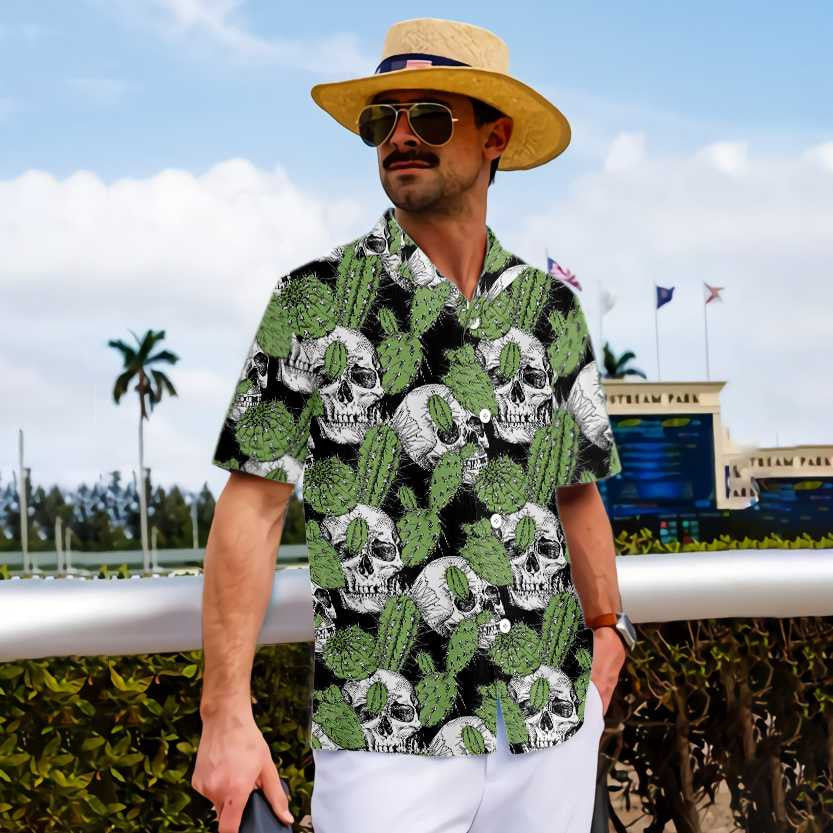 Cactus Skull On Black Design Hawaiian Shirt, Hawaiian Shirt Gift, Christmas Gift