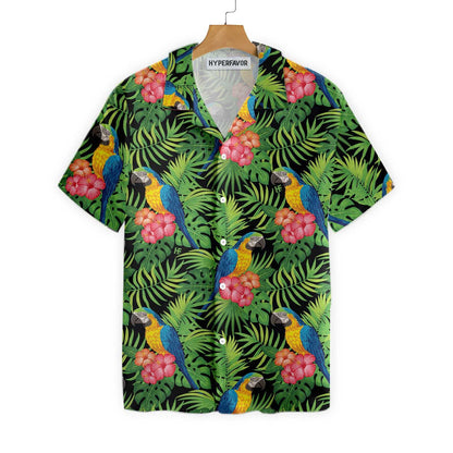 Spring Season Parrots Hibiscus And Palm Leaves Hawaiian Shirt, Hawaiian Shirt Gift, Christmas Gift