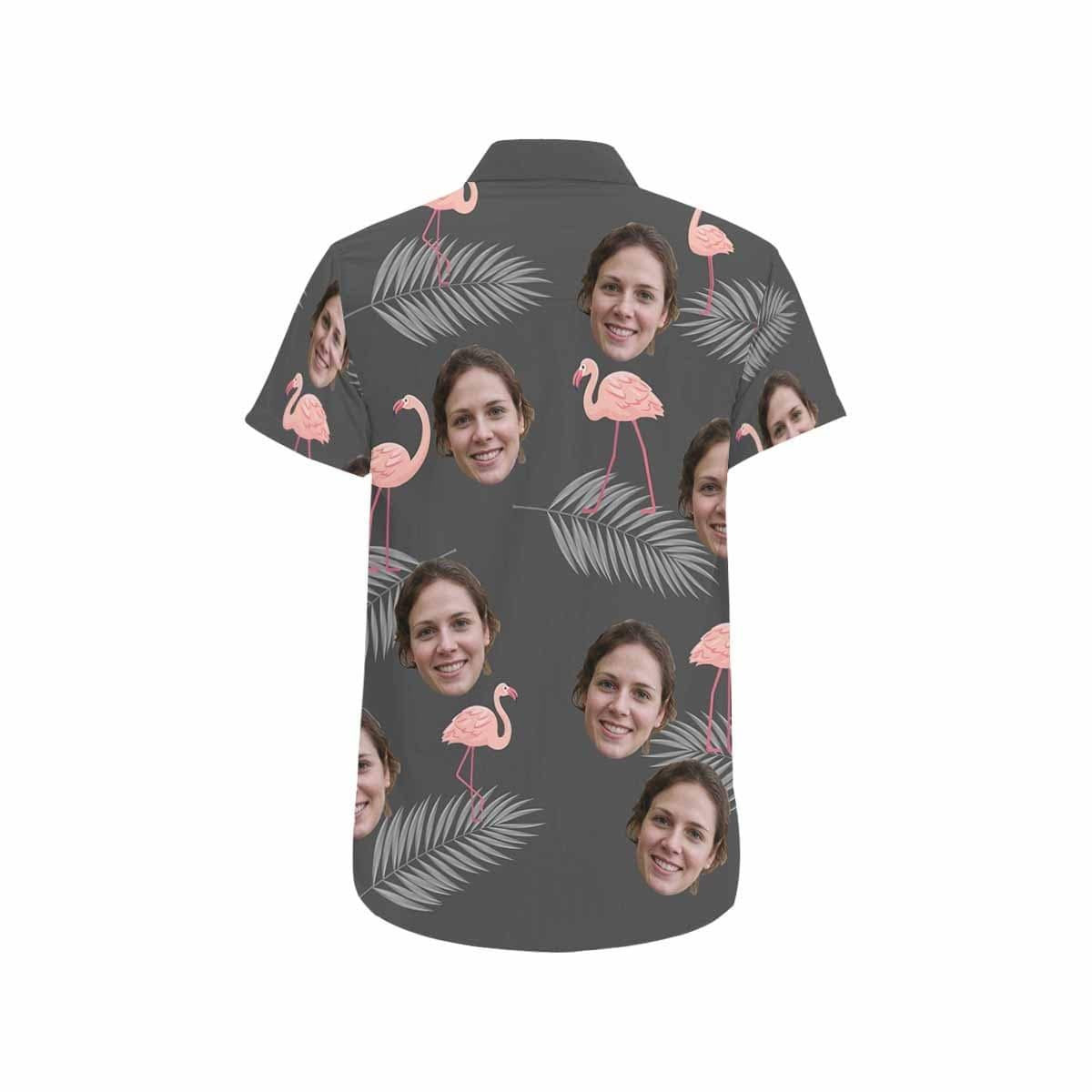 Pink Flamingo Seeking Food Green Leaves Custom Photo Hawaiian Shirt, Hawaiian Shirt Gift, Christmas Gift