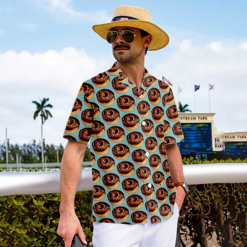 Chocolate Donuts On Light Sky Blue Design Hawaiian Shirt, Hawaiian Shirt Gift, Christmas Gift