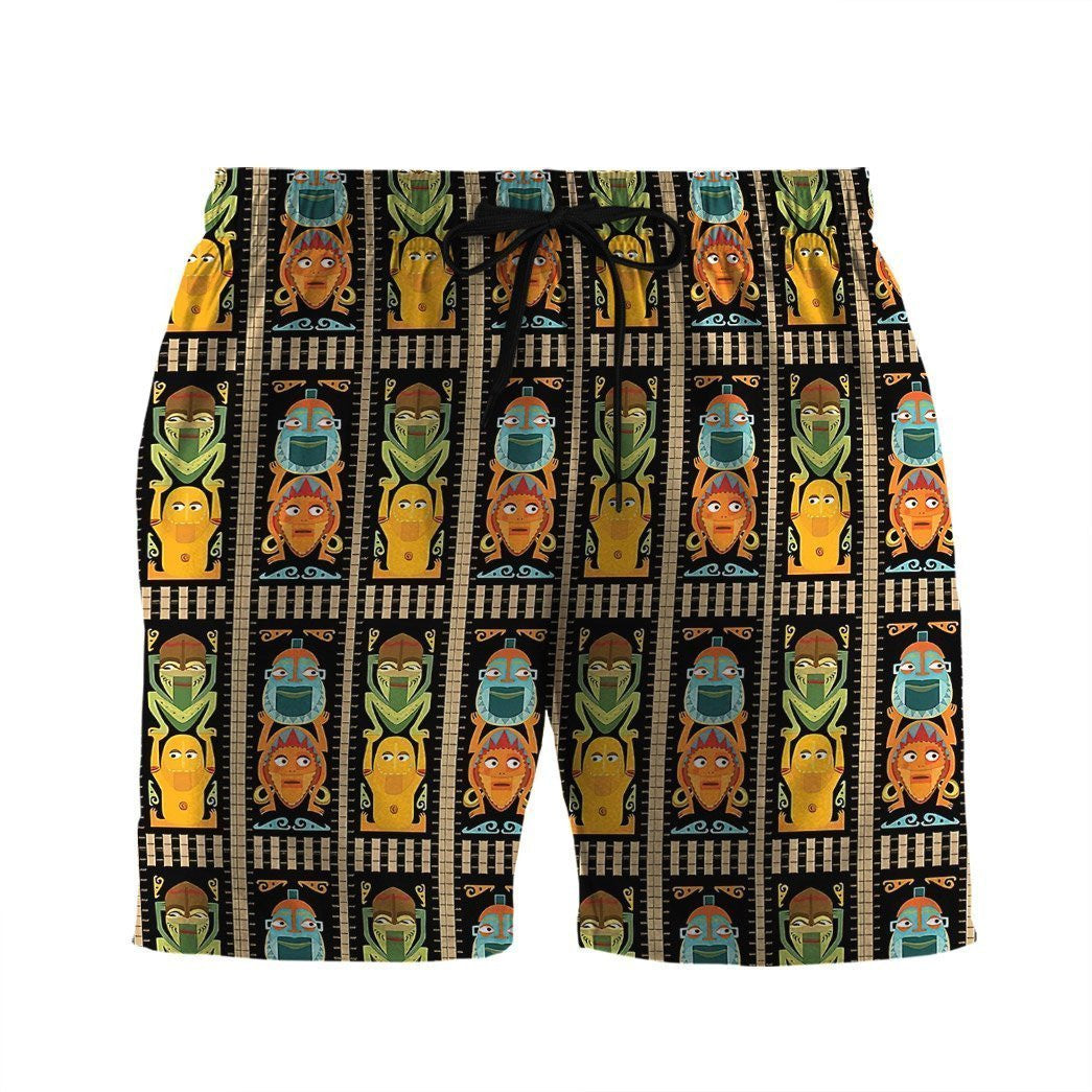 Polynesian Tiki Totems On Black Ornamental Hawaiian Shirt,Hawaiian Shirt Gift, Christmas Gift