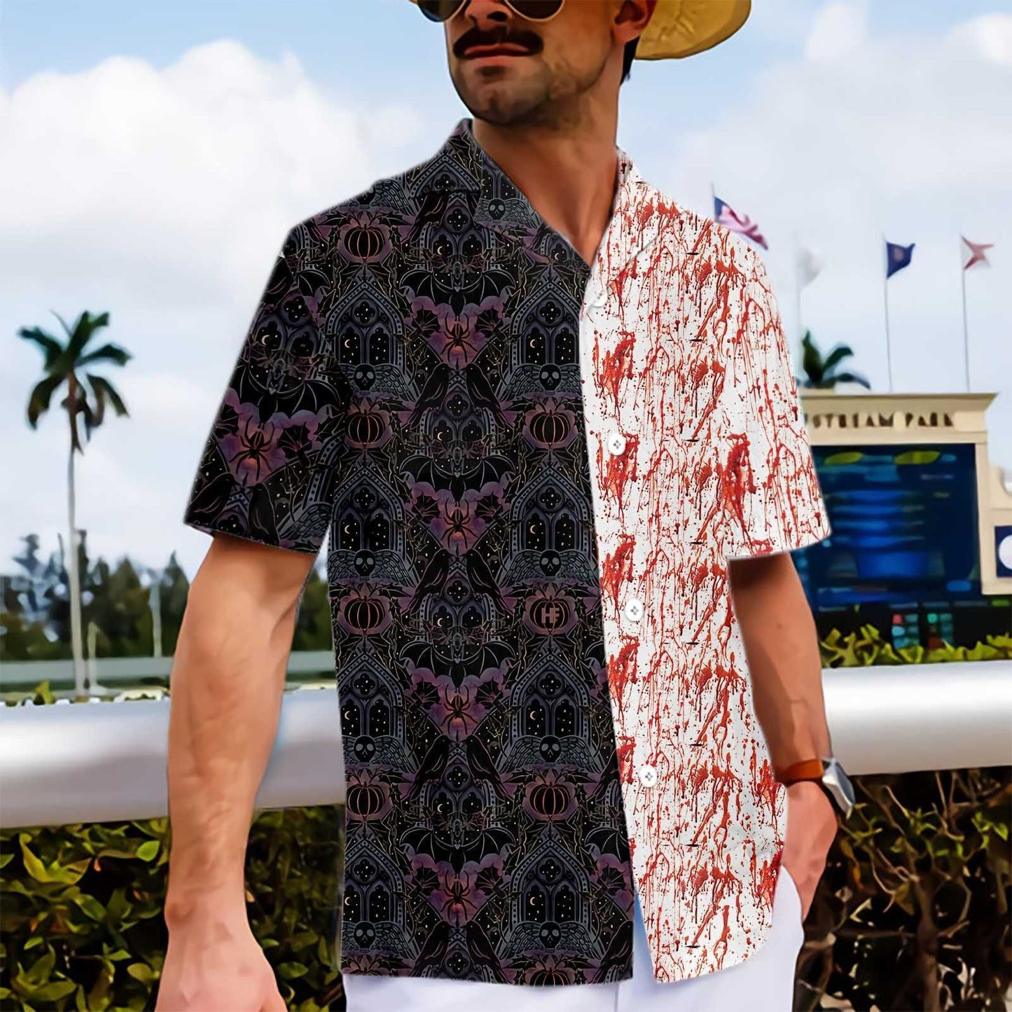Gothic Halloween Blood Bat And Spider Dramatic Hawaiian Shirt, Hawaiian Shirt Gift, Christmas Gift