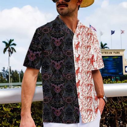 Gothic Halloween Blood Bat And Spider Dramatic Hawaiian Shirt, Hawaiian Shirt Gift, Christmas Gift