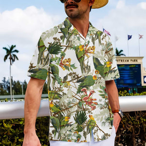 Audubon Carolina Parrot On White Design Hawaiian Shirt, Hawaiian For Gift