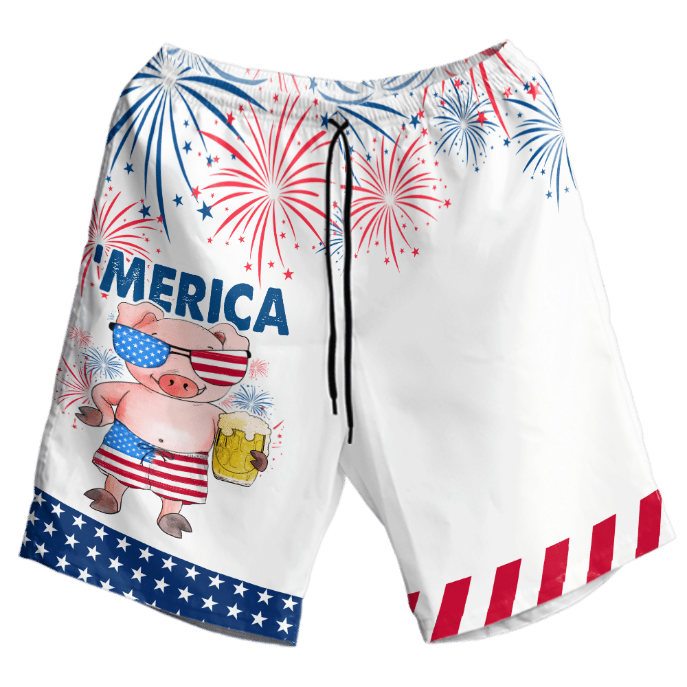 Cute Merica Pink Pig Design Hawaiian Shirt,Hawaiian Shirt Gift, Christmas Gift