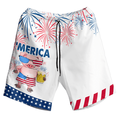 Cute Merica Pink Pig Design Hawaiian Shirt,Hawaiian Shirt Gift, Christmas Gift