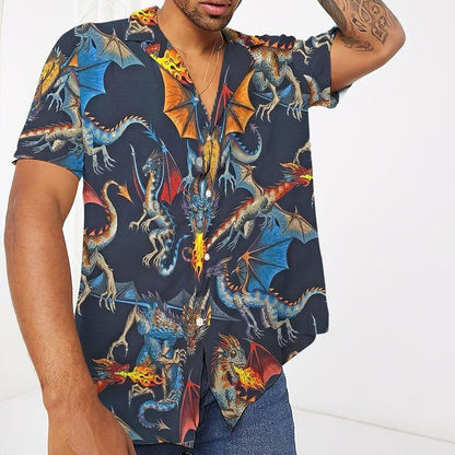 Impressive Fire Breathing Dragon Flying Design Hawaiian Shirt,Hawaiian Shirt Gift, Christmas Gift