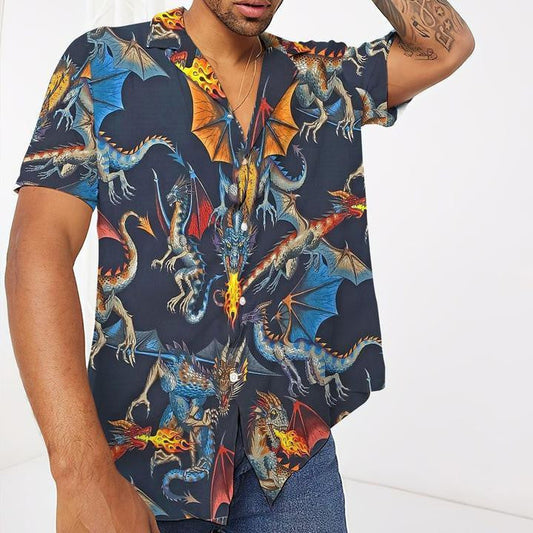 Impressive Fire Breathing Dragon Flying Design Hawaiian Shirt,Hawaiian Shirt Gift, Christmas Gift